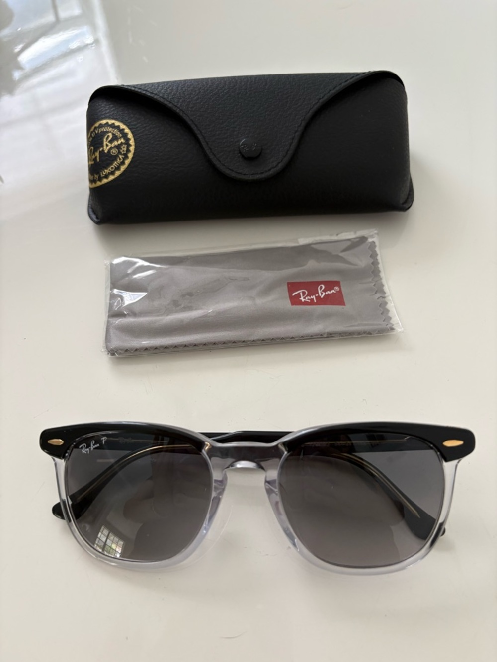 Ray-Ban Two-Tone Black to Clear Frame Sunglasses with Gray Lenses